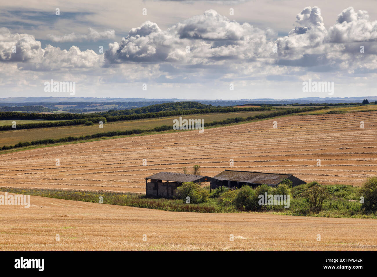 Old farm buildings and barns next to the Ridgeway in Wiltshire Stock Photo