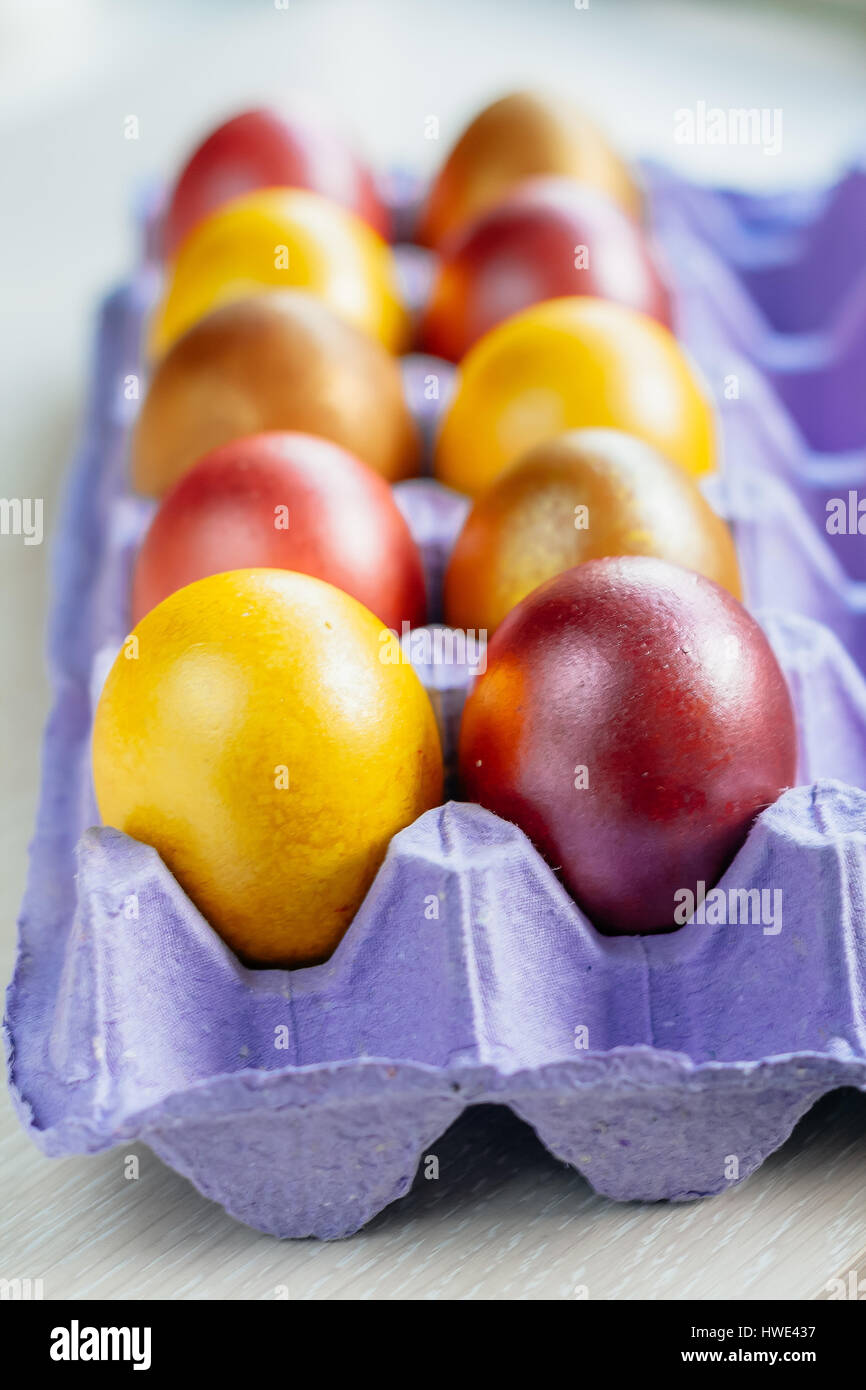 Colored the eggs lined up in rows Stock Photo Alamy