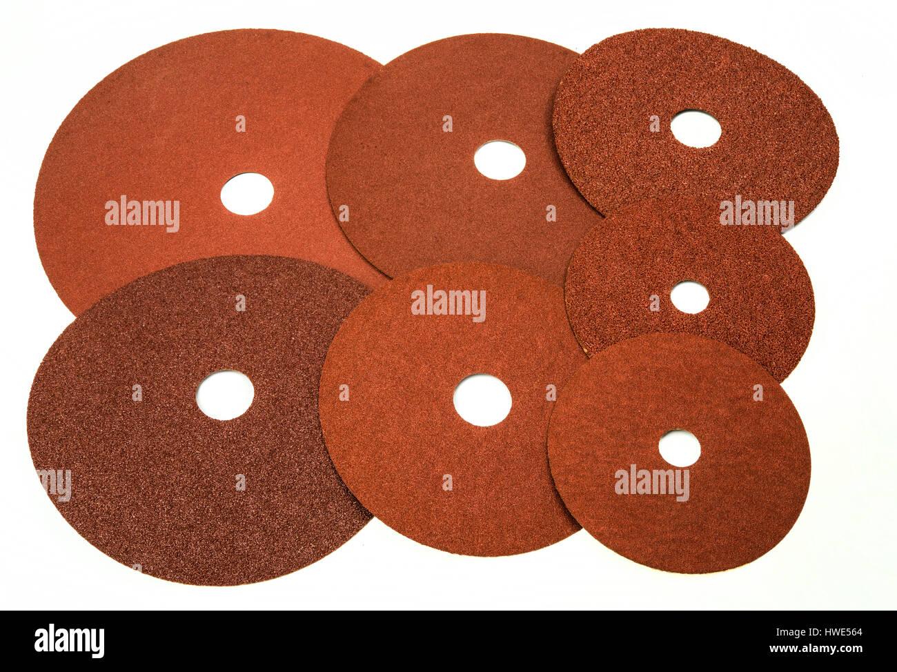 Sandpaper for industrial and home use in different sizes and thickness on white background Stock Photo