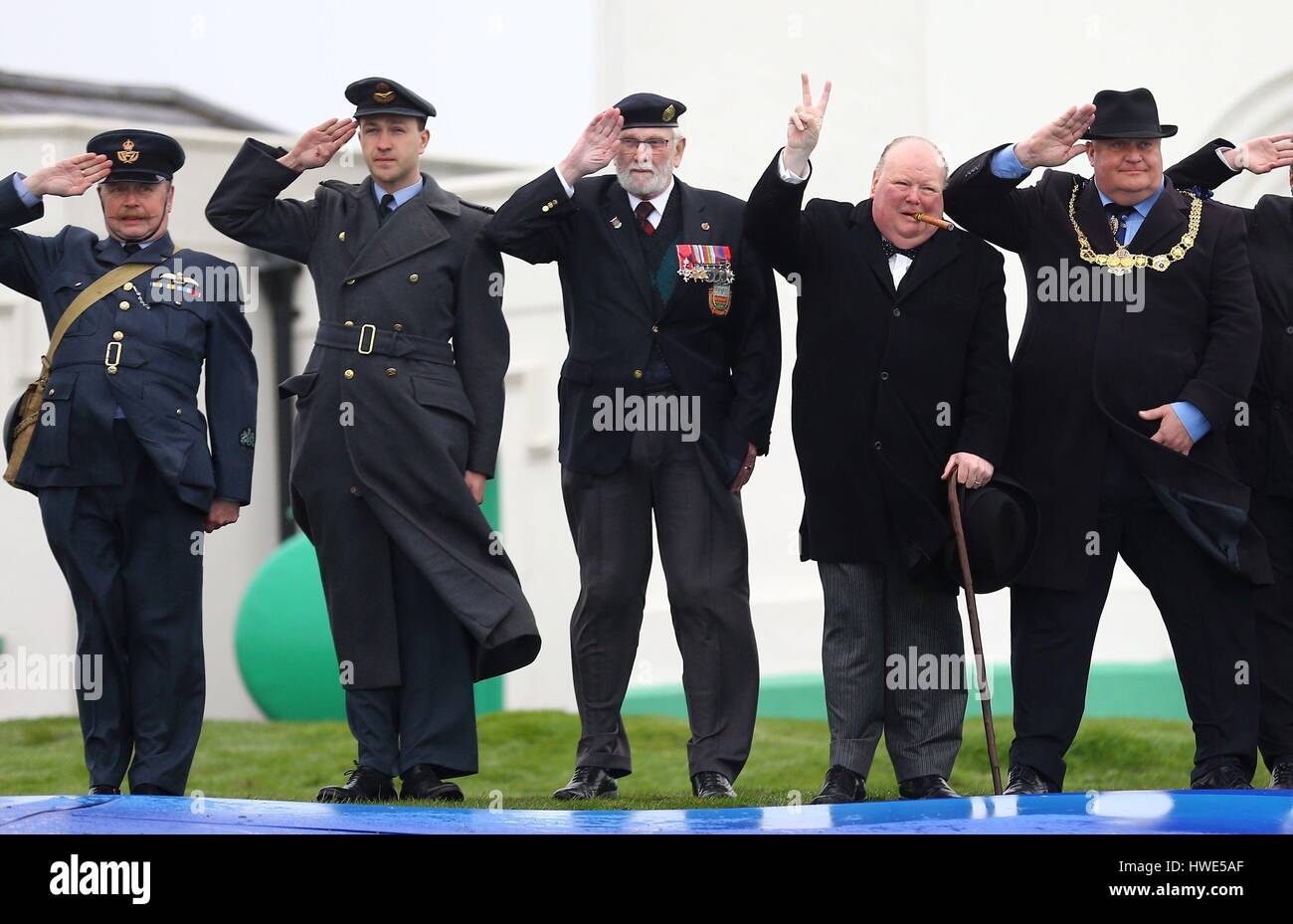 World War Two veteran George Batts (middle) accompanied by reenactors ...