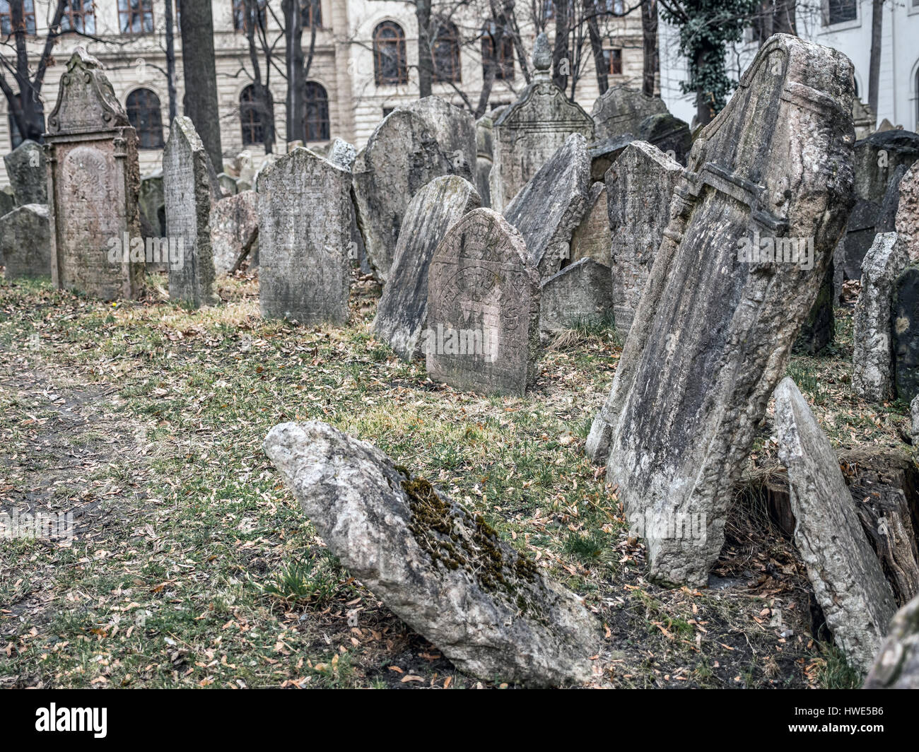 Tombstones at the old Jewish cemetery in Prague, Czech Republic Stock Photo
