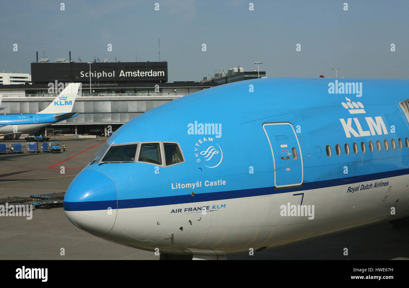 klm plane at airport schiphol Stock Photo