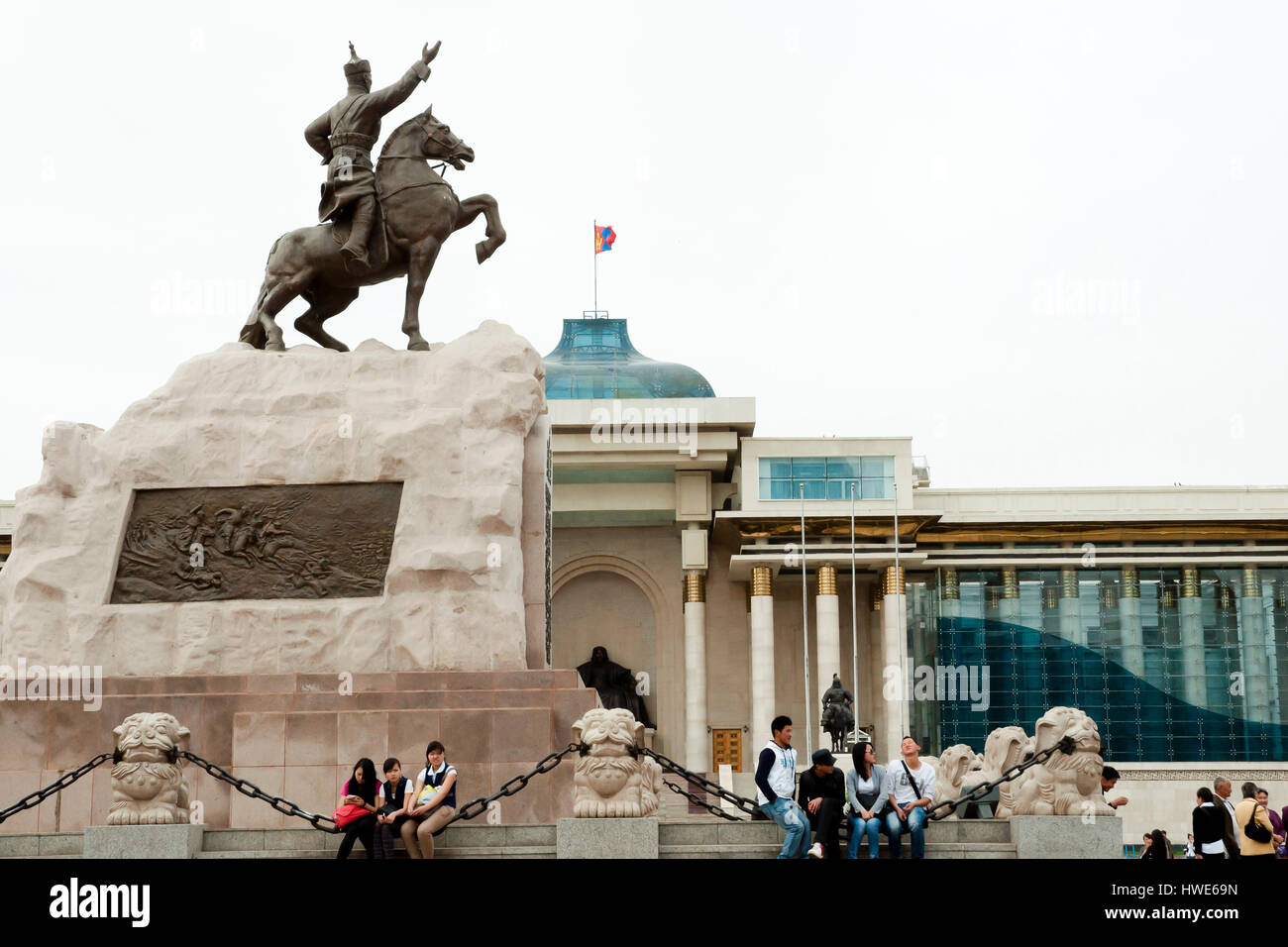 ULAANBAATAR, MONGOLIA - May 10, 2012: Statue of Damdin Sukhbaatar; the founding member of the Mongolian People's Party Stock Photo
