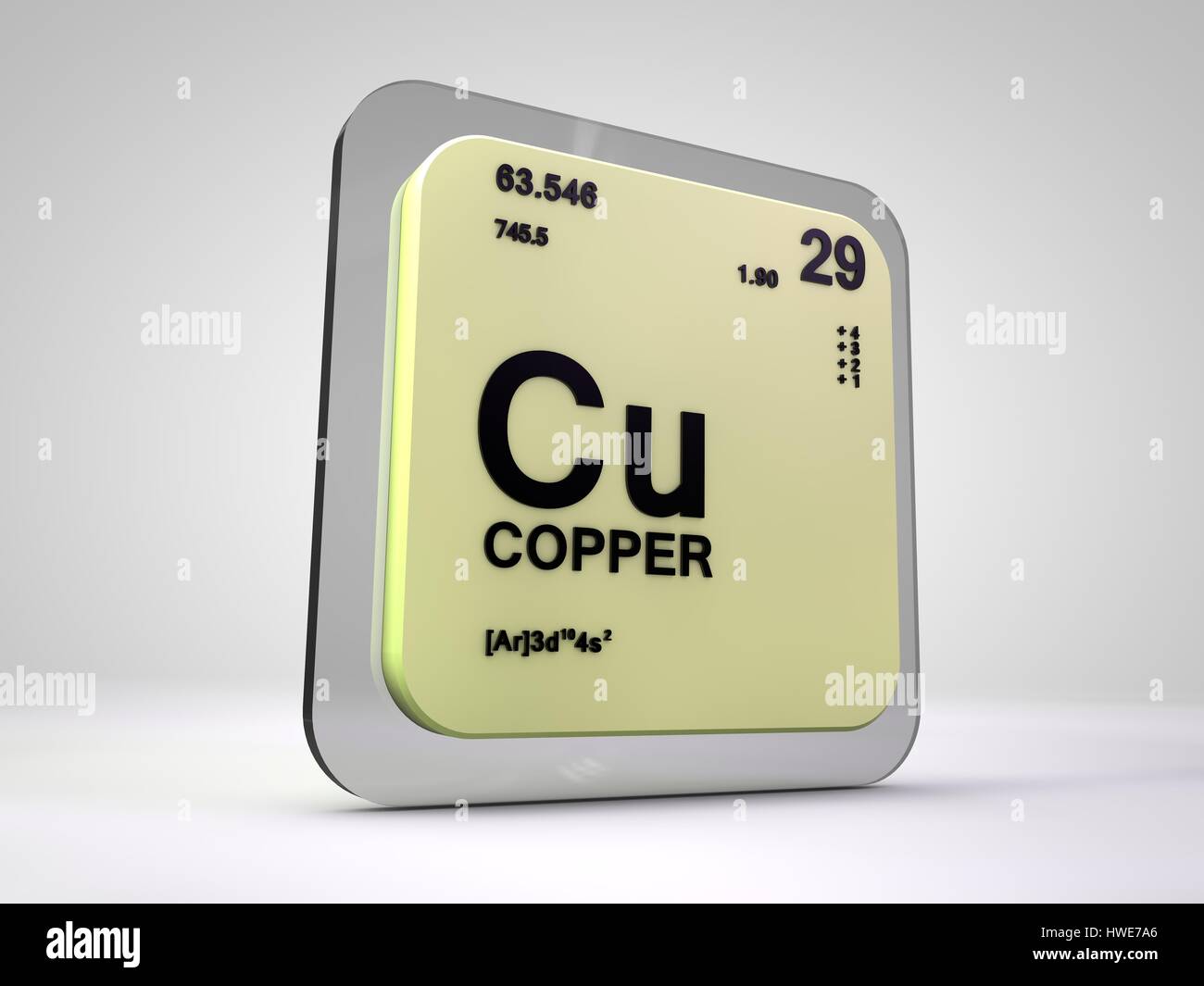 Copper - Cu - chemical element periodic table 3d render Stock Photo