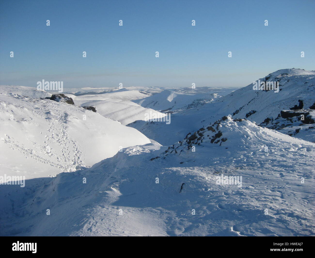 Top of Grindsbrook Clough, winter,  Kinder Scout, Peak District, England Stock Photo