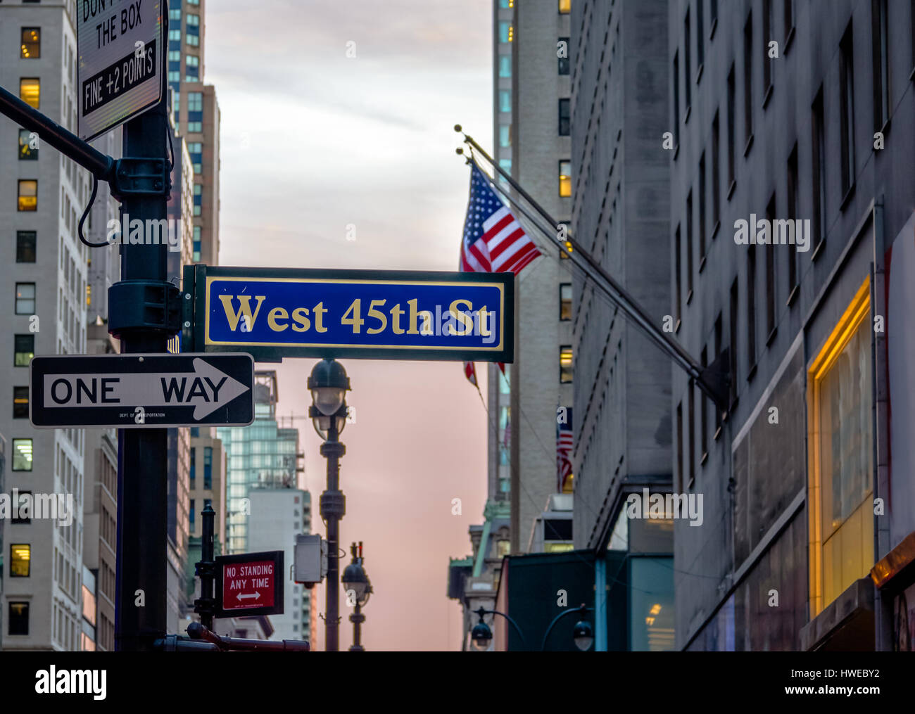 Street sign of West 45th St - New York, USA Stock Photo