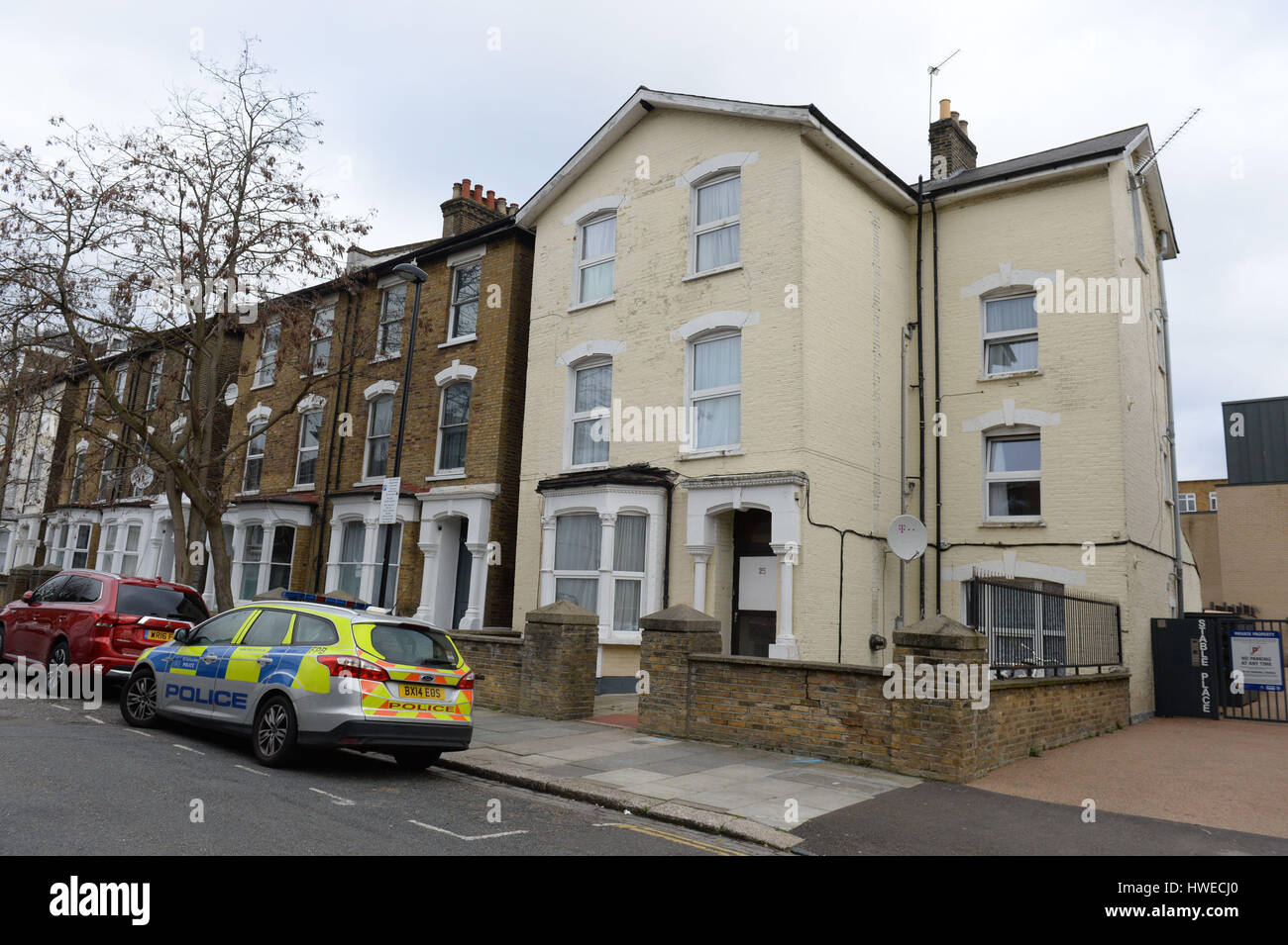 The scene in Wilberforce Road, near Finsbury Park, in north London