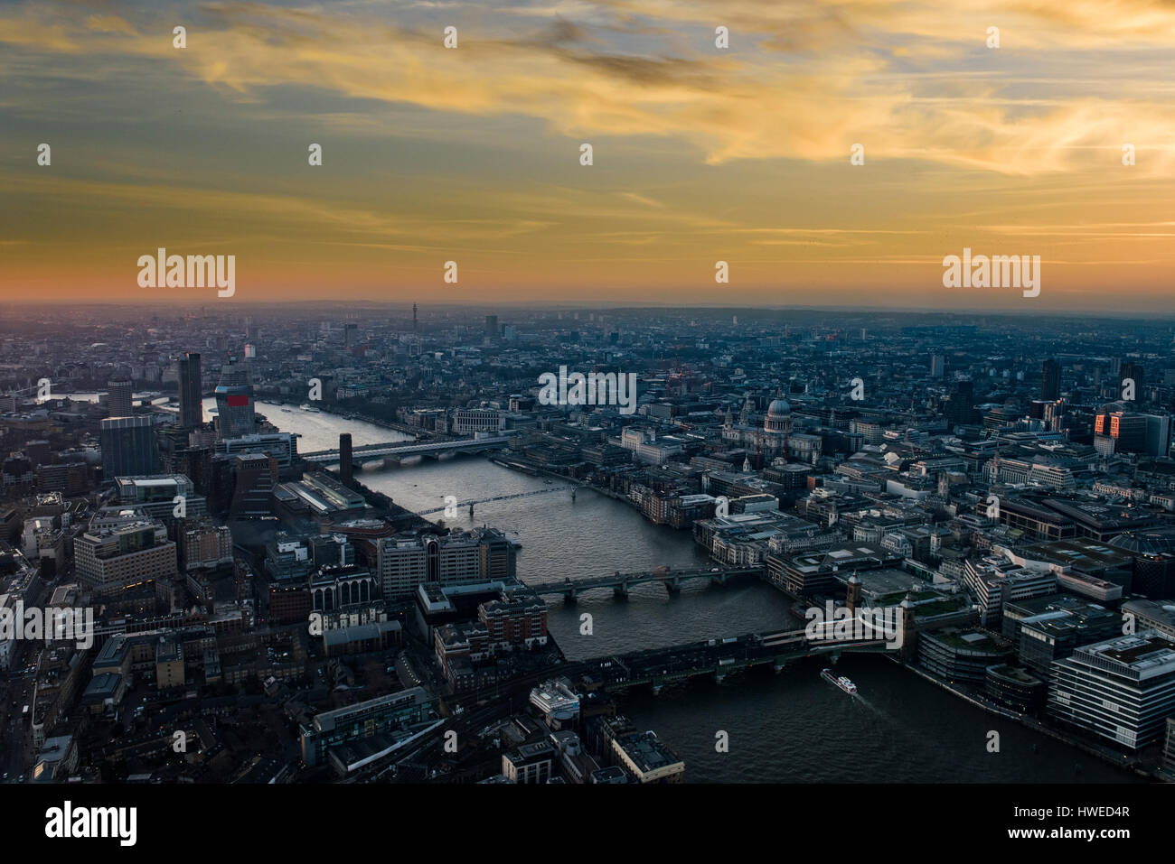 London aerial view at sunset. Stock Photo