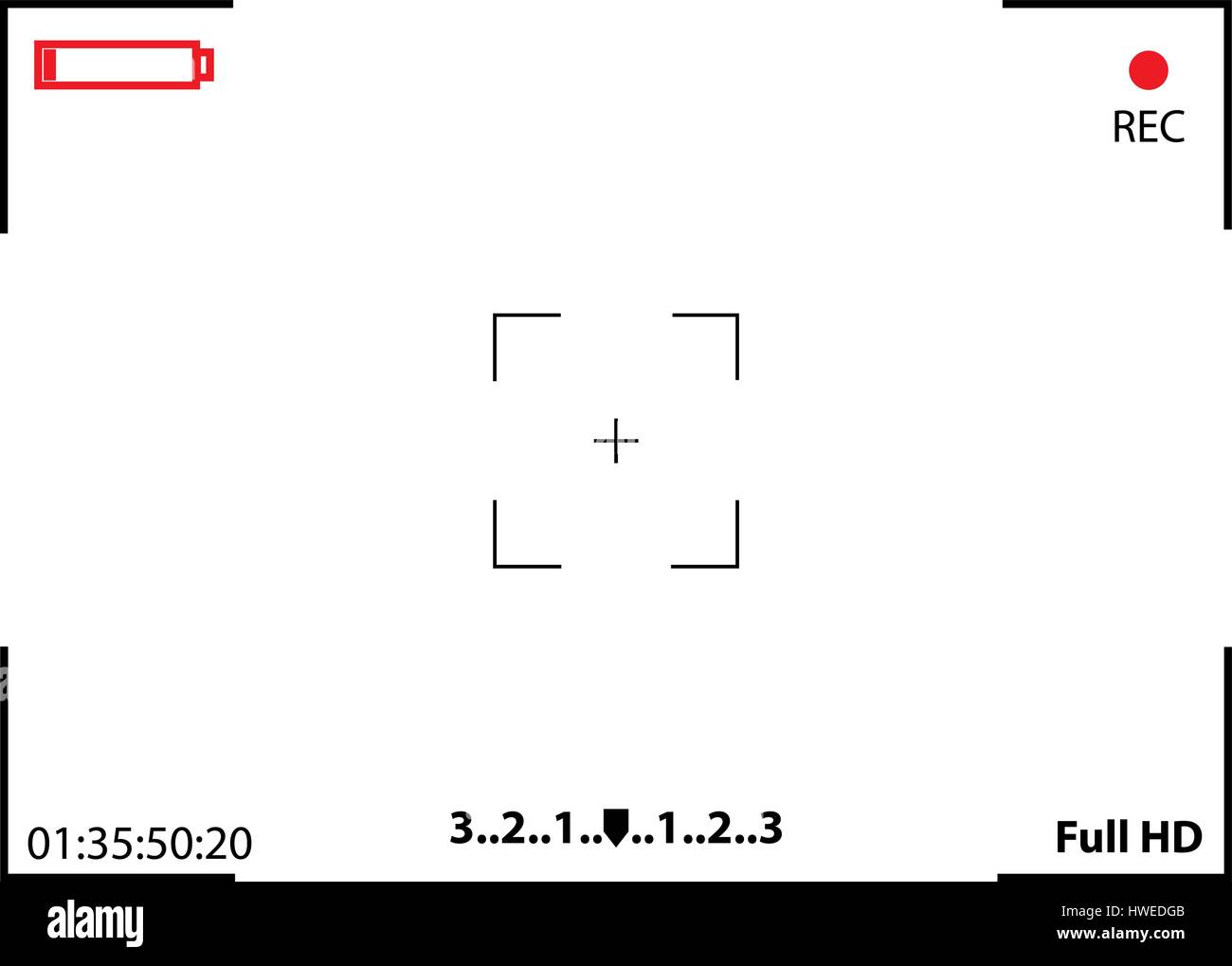 Camera viewfinder. Template focusing screen of the camera. Viewfinder camera recording. Video screen on a white background. vector illustration Stock Vector