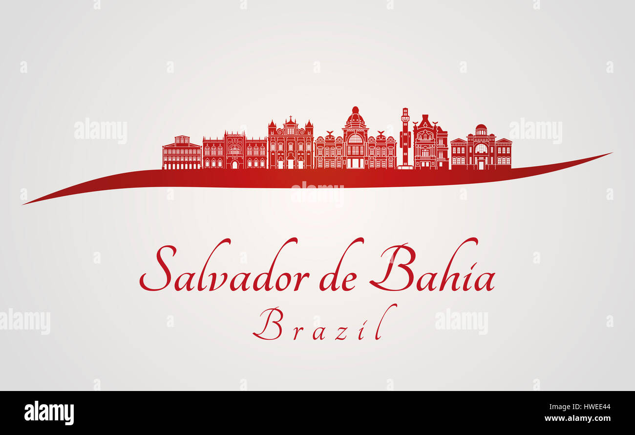 Salvador de Bahia V2 skyline in red and gray background in editable vector file Stock Photo