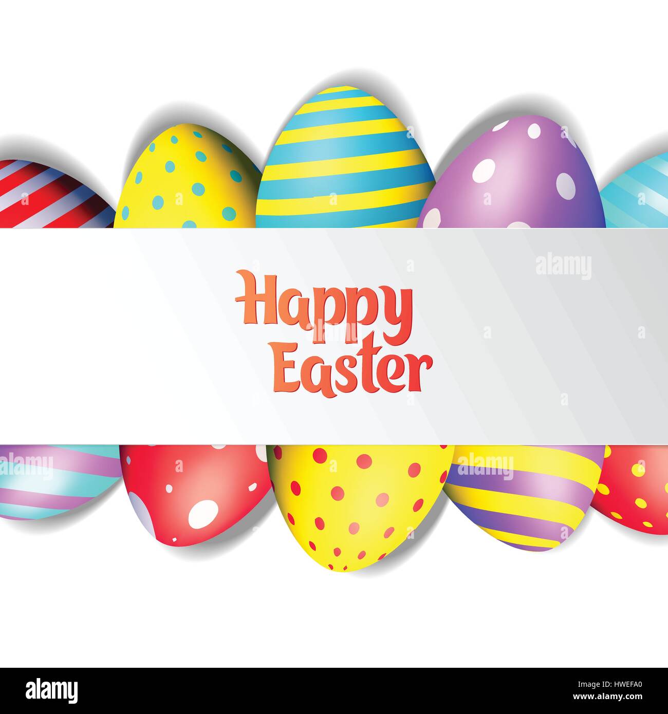 Happy Easter eggs and text on colored background with frame vector ...