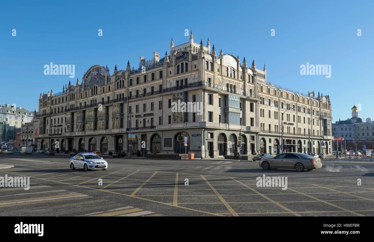 Moscow, Russia, Hotel Metropol, 5 stars, the view from the Theatre Square, built in the Art Nouveau style in the years 1899-1905 Stock Photo