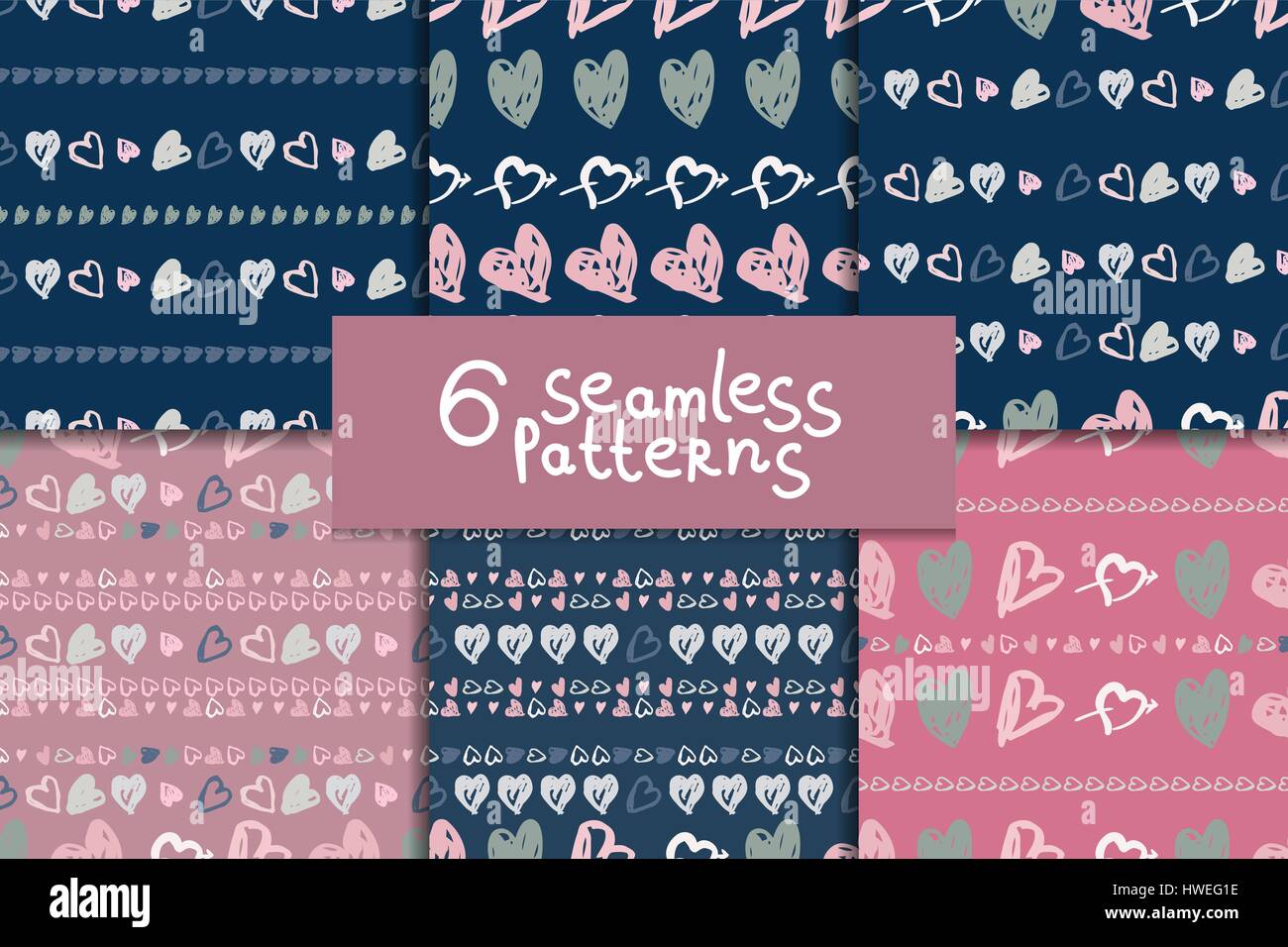 Doodle seamless pattern set with hearts Stock Vector Image & Art - Alamy
