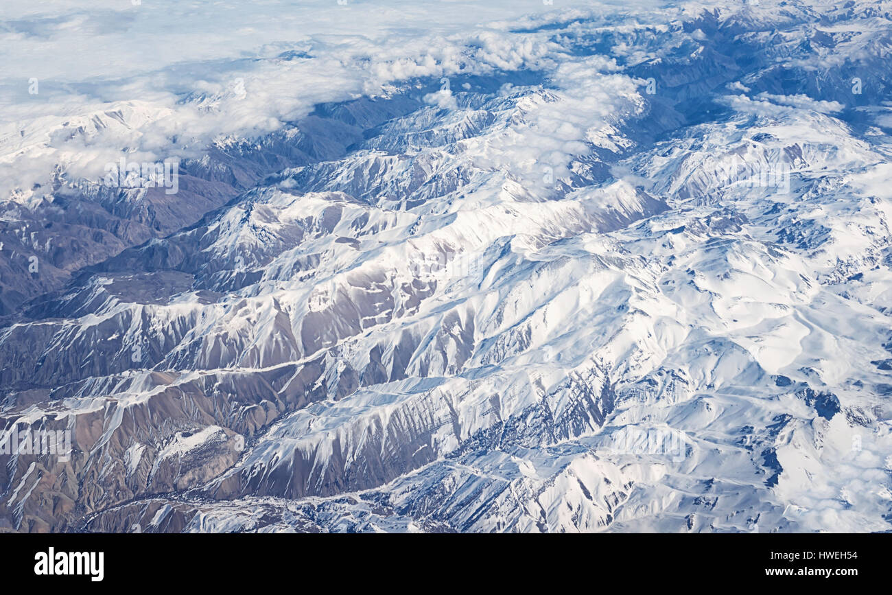 top view of Afghanistan mountains covered with snow Stock Photo