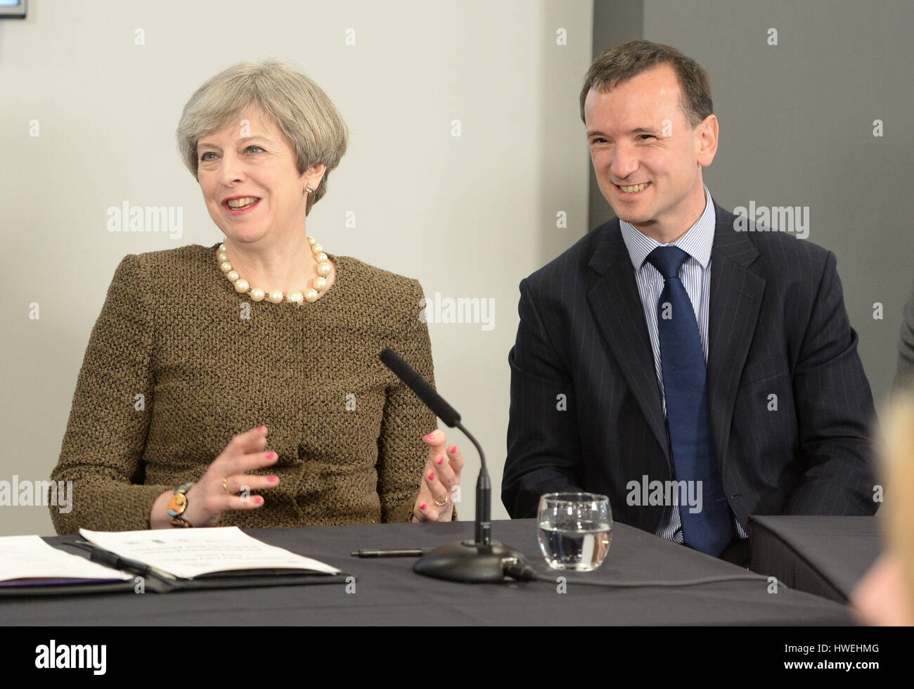 ALTERNATE CROP Prime Minister Theresa May (left) and Welsh Secretary Alun Caurns during a meeting at the Liberty Stadium in Swansea, as she faces pressure to keep the union together in the wake of the divisive Brexit vote. Stock Photo