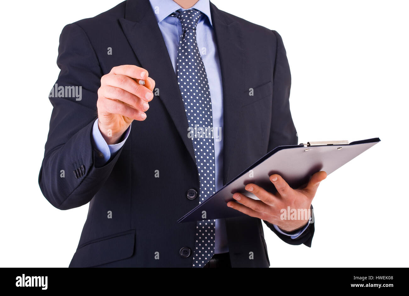 Businessman holding a clipboard Stock Photo - Alamy