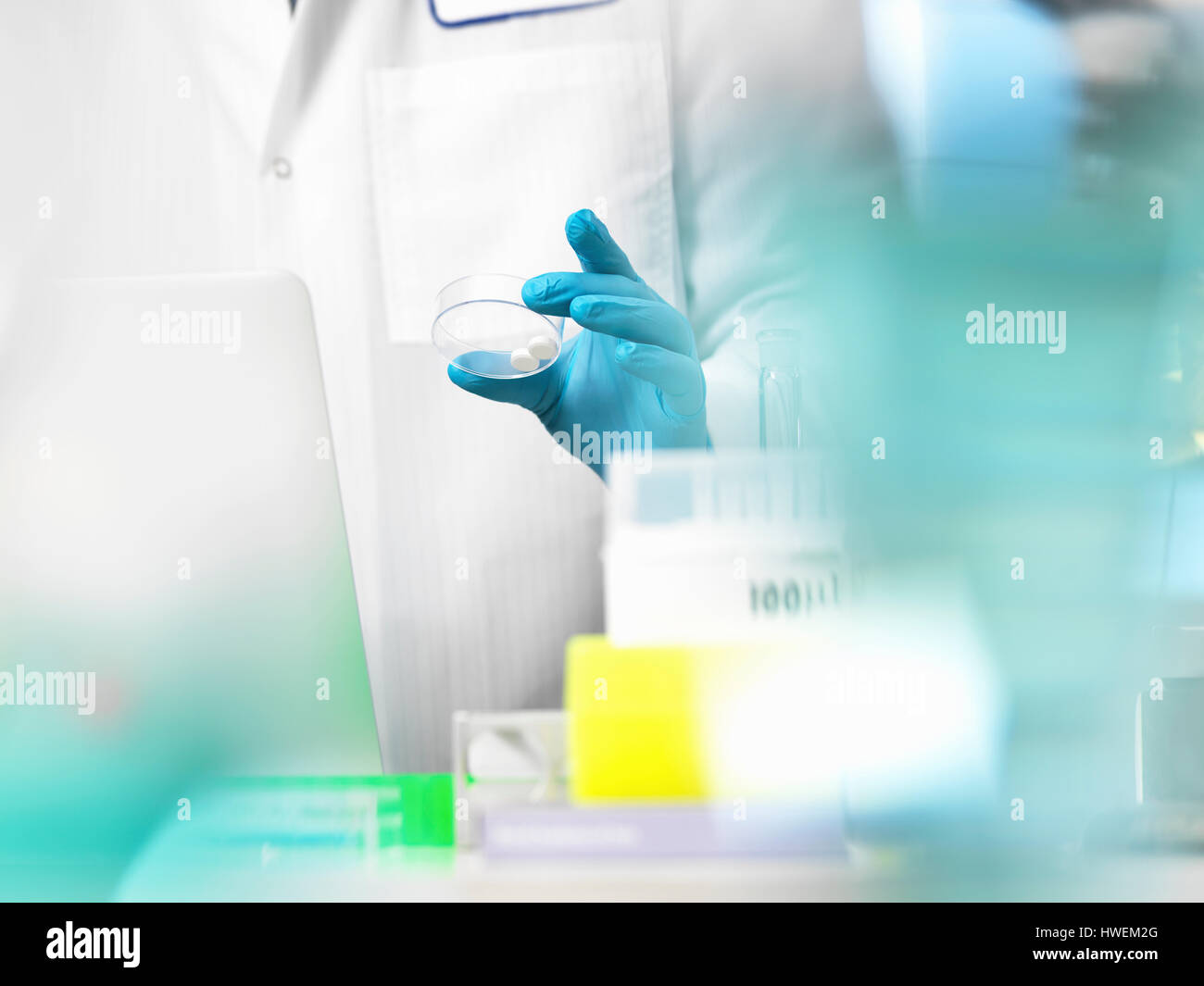 Clinical Trial, doctor preparing medicine for a medical trial Stock Photo