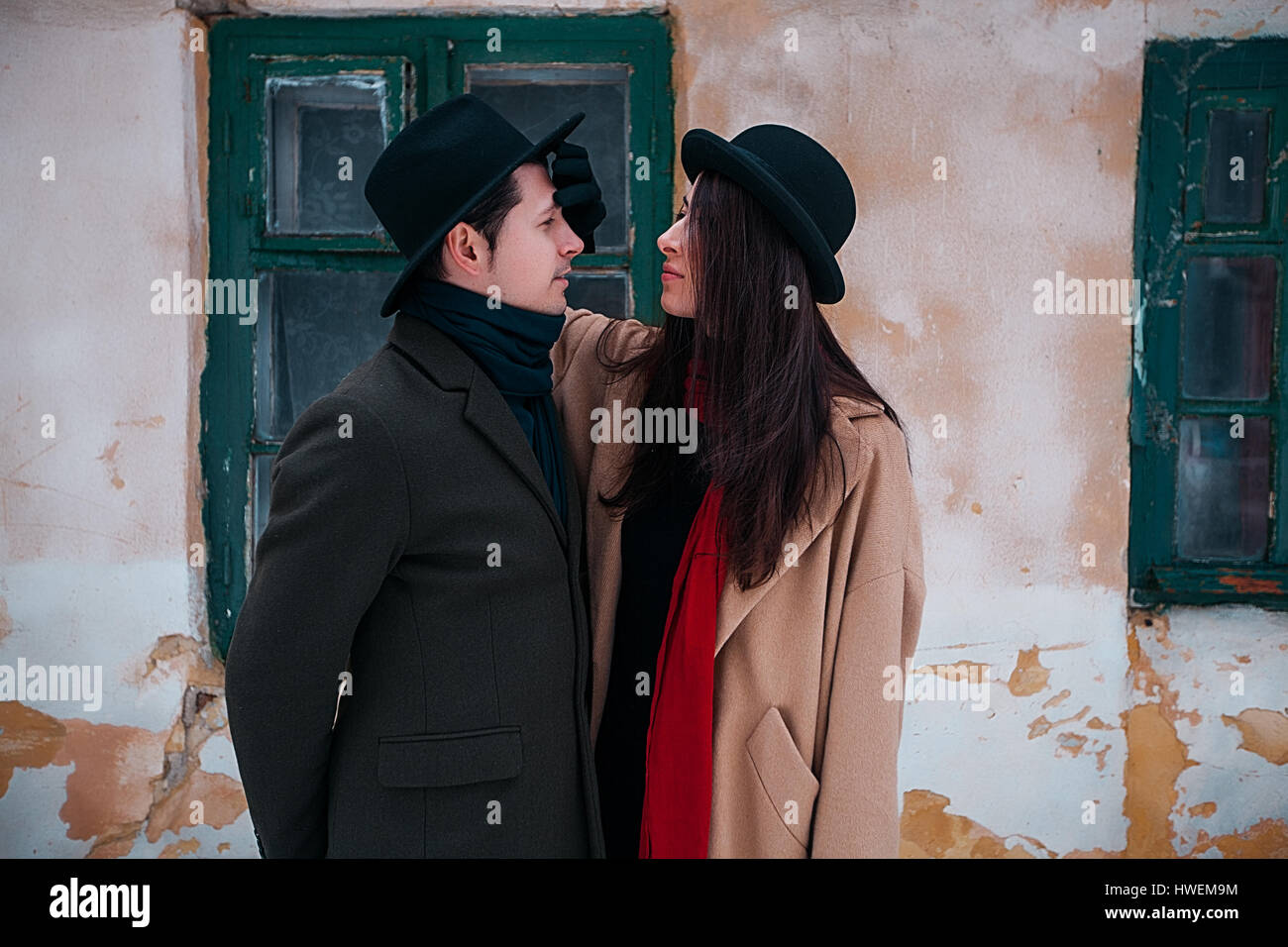 Couple on winter vacation, Odessa, Ukraine Stock Photo