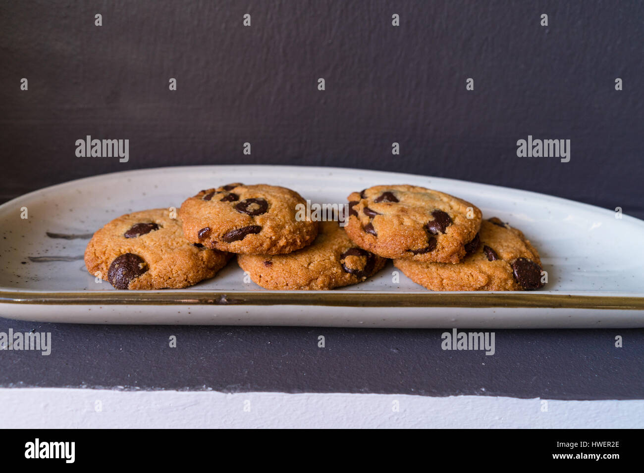 Chocolate Chip Cookies on Japanese Ceramic Plate Stock Photo Alamy