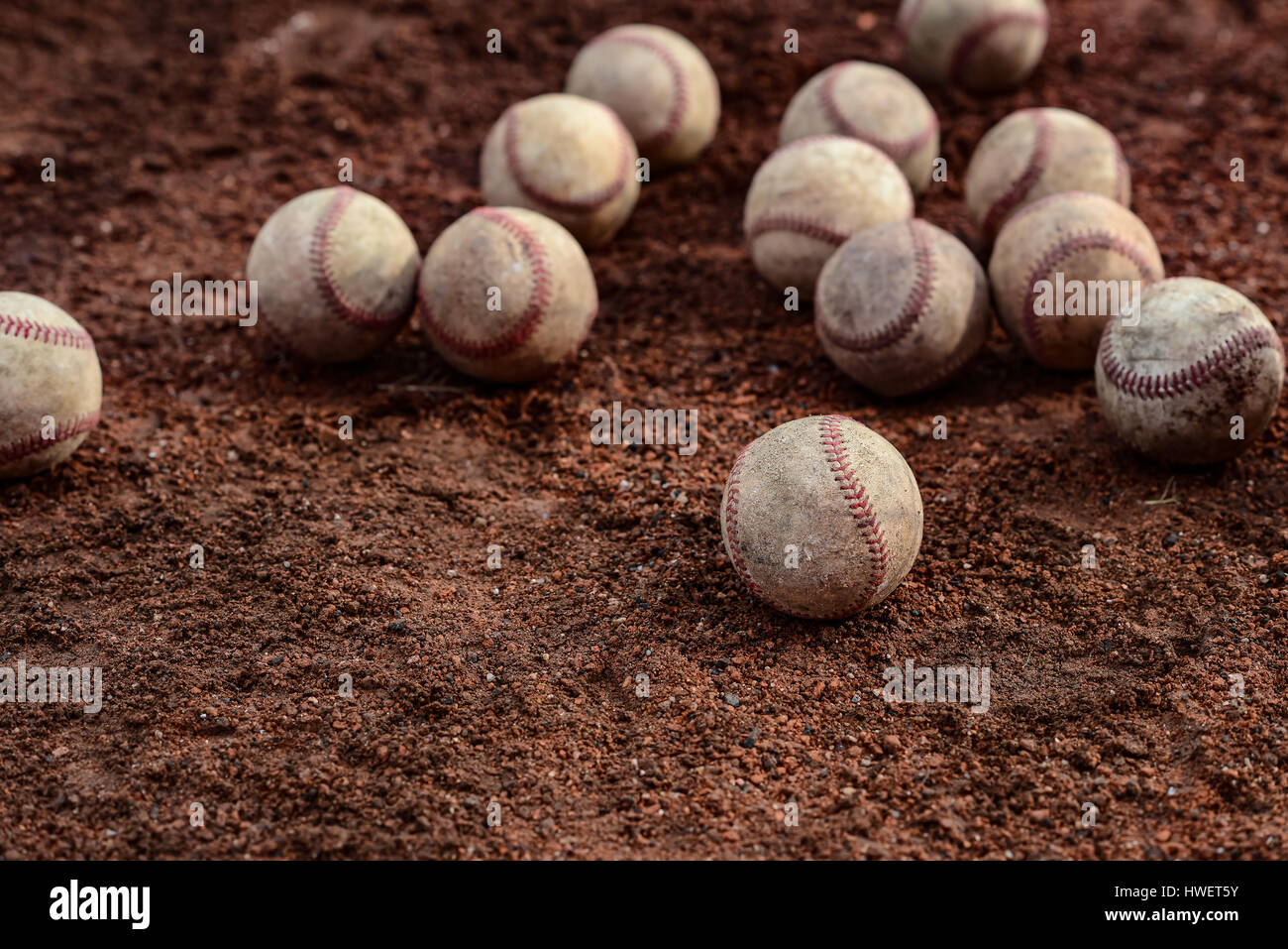 dozens of baseballs on field Stock Photo Alamy