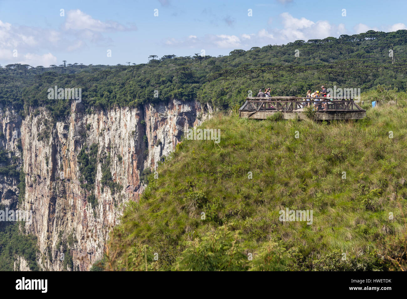 People taking pictures at Itaimbezinho Canyon, Cambara do Sul, Rio Grande do Sul, Brazil Stock Photo