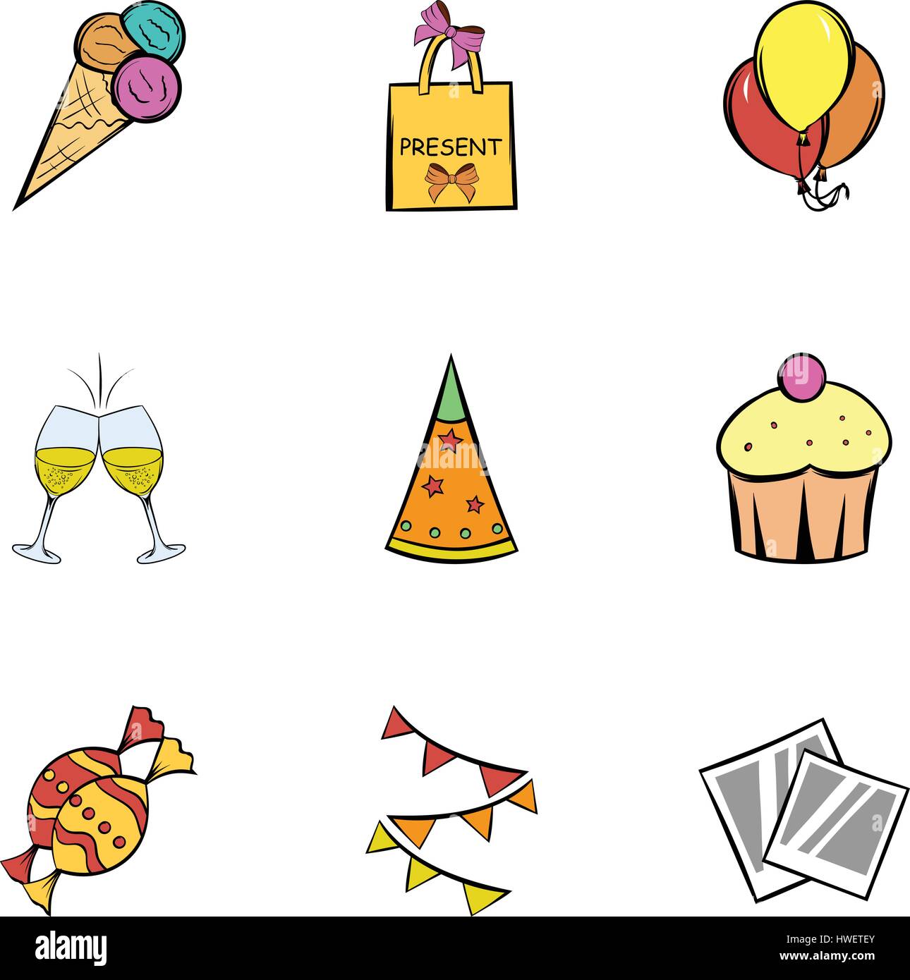 Birthday celebration icons set, cartoon style Stock Vector Image & Art ...