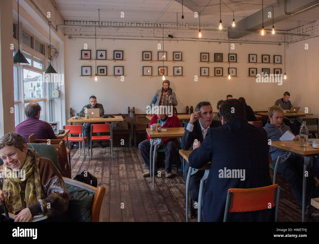 Busy day in Cardiff coffee shop, Little Man Coffee Company Stock Photo