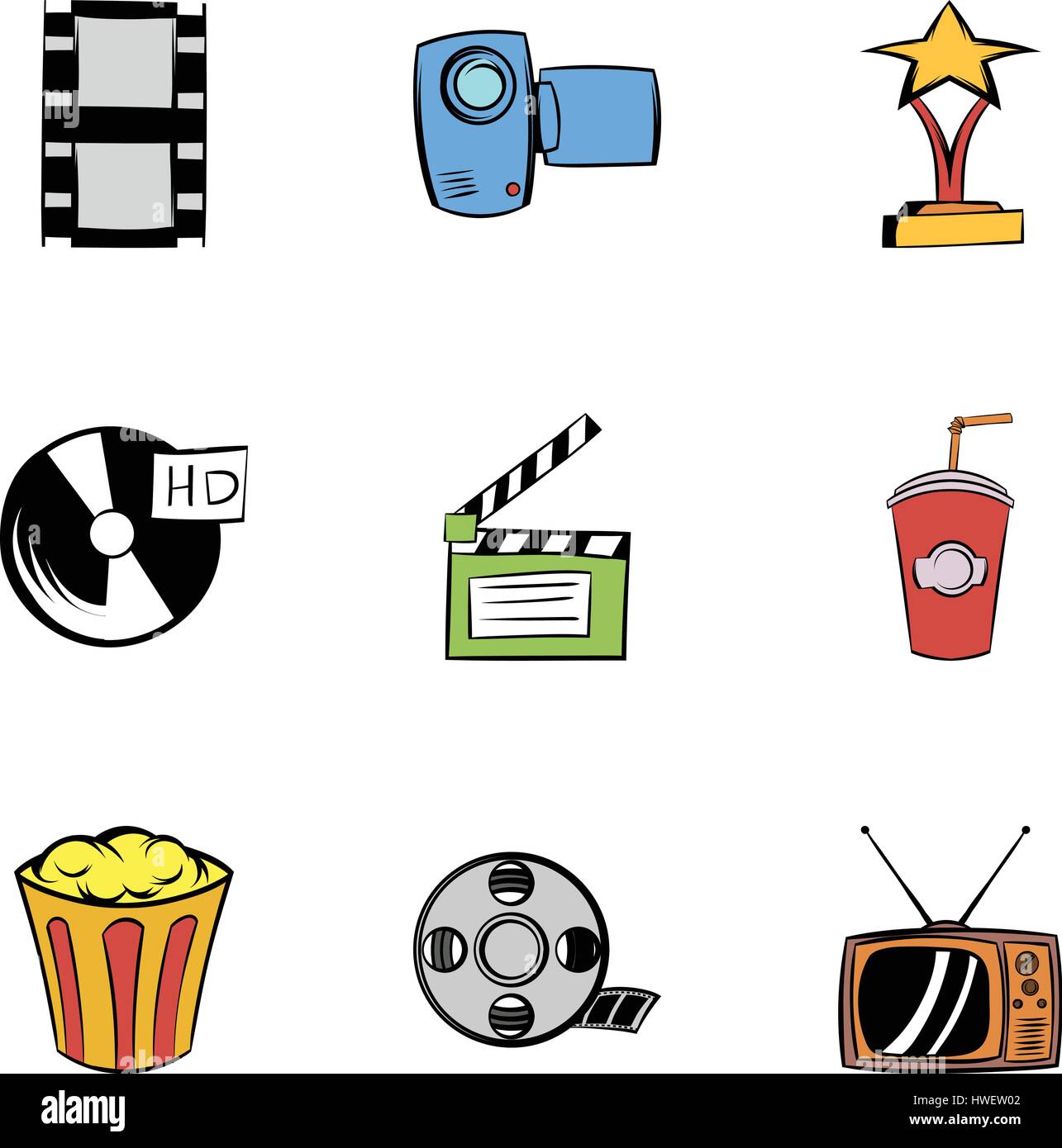 3d cinema icons set, cartoon style Stock Vector Image & Art - Alamy