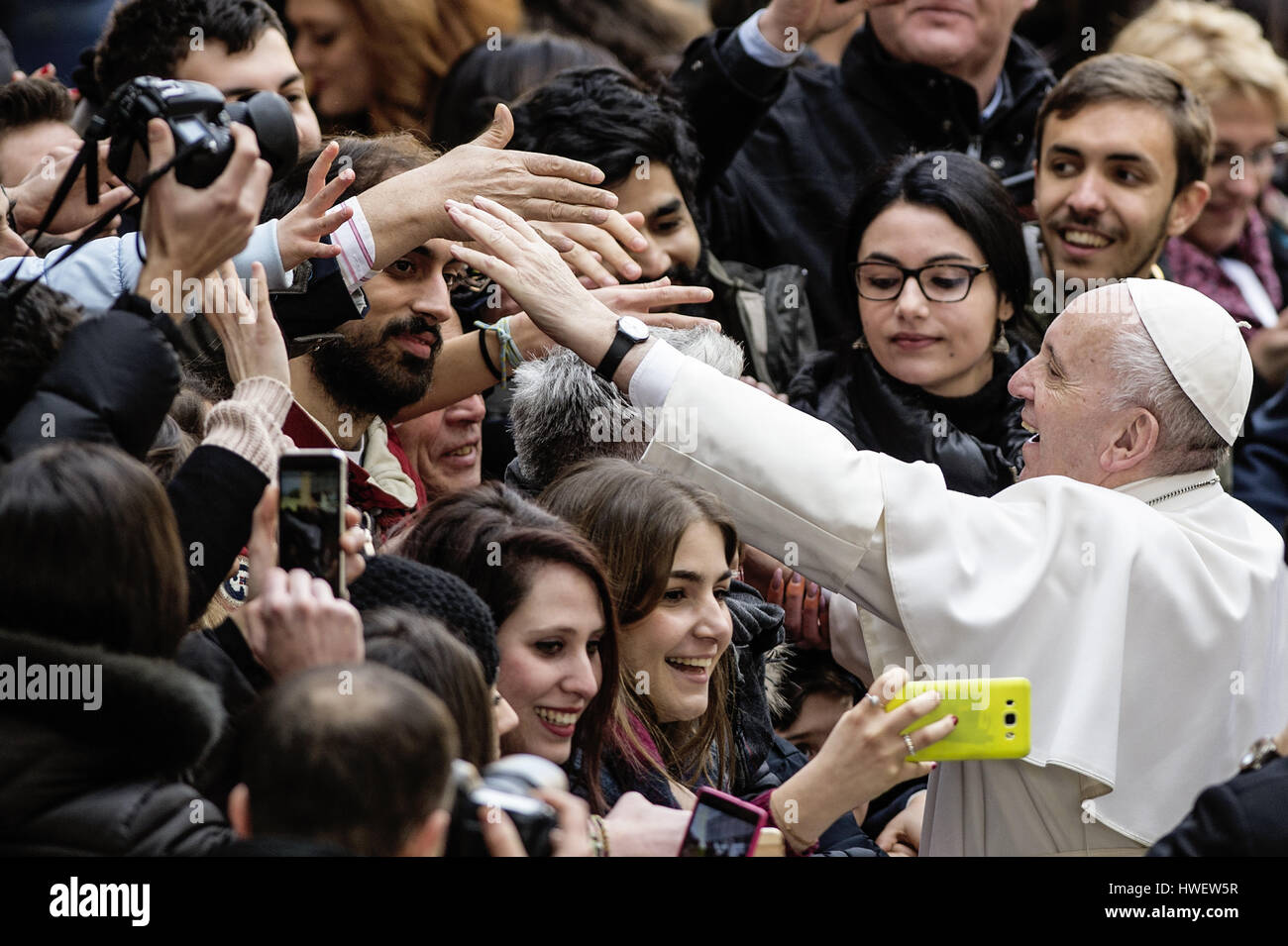 Pope Francis during a visit to Roma Tre University in Rome, Italy, on ...