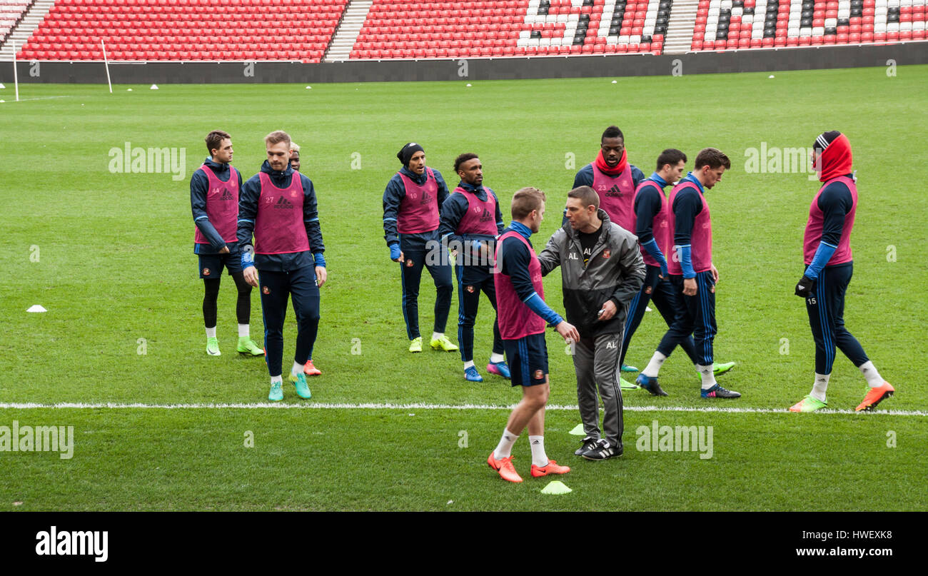 Sunderland footballers training on the pitch at Sunderland AFC,England Stock Photo