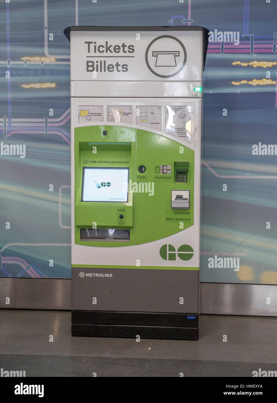 Automatic Ticket Machine For Ontario GO Transit Public Transport In The Greater Toronto Area, This Machine Is At Pearson Airport Toronto Stock Photo