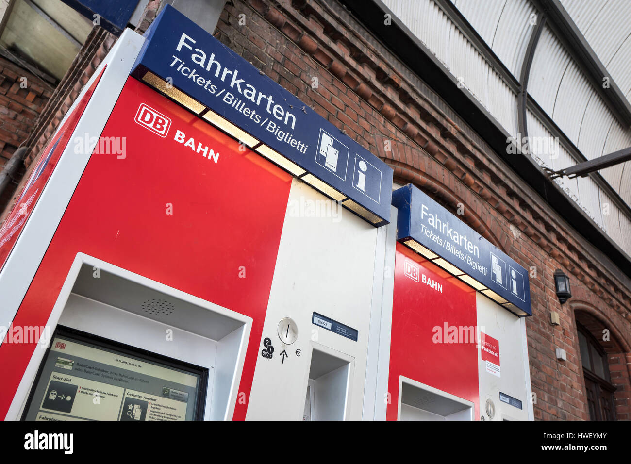 DB ticket machines. Deutsche Bahn AG is the largest railway operator and infrastructure owner in Europe. Stock Photo