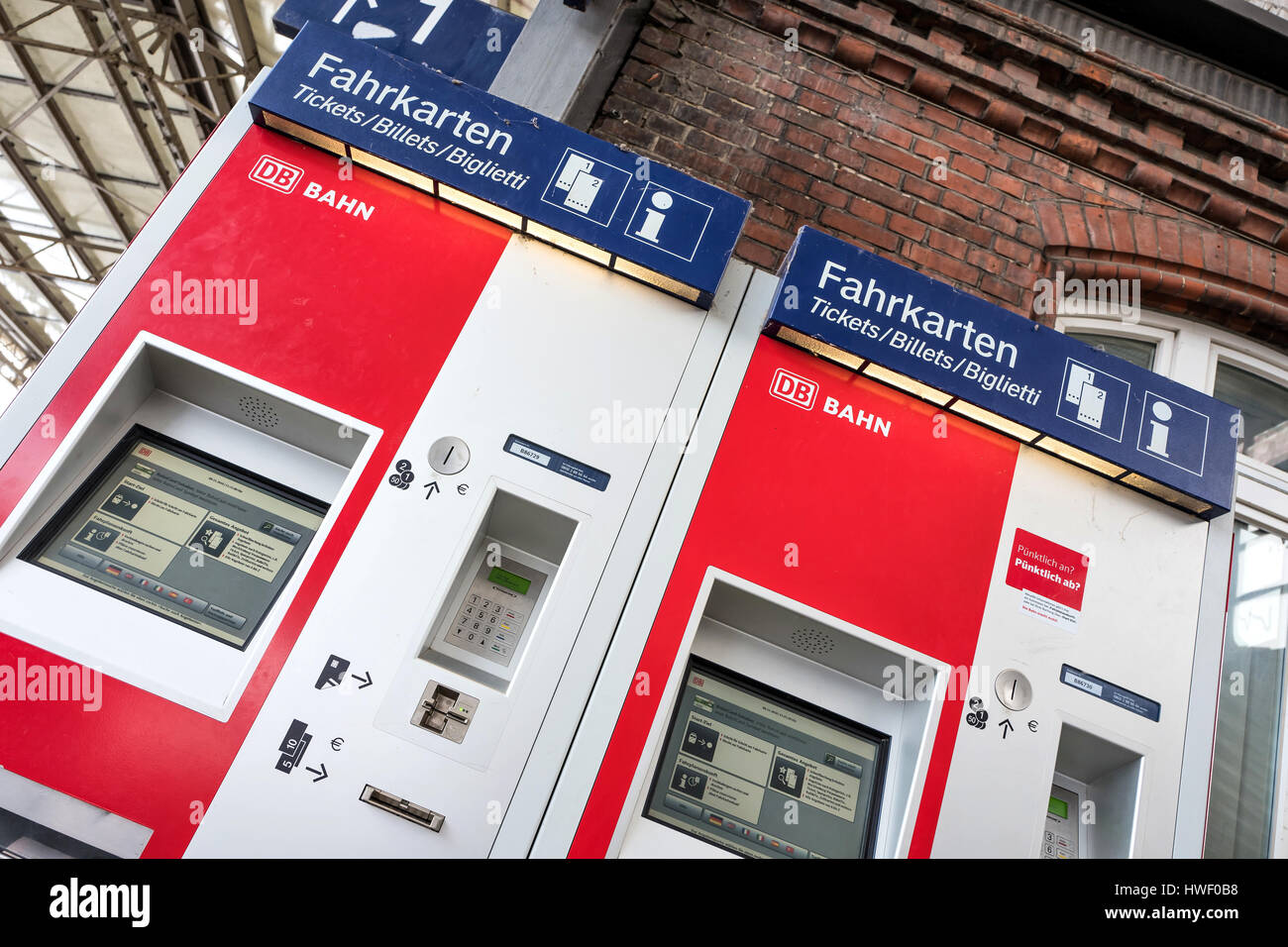 DB ticket machines. Deutsche Bahn AG is the largest railway operator and infrastructure owner in Europe. Stock Photo