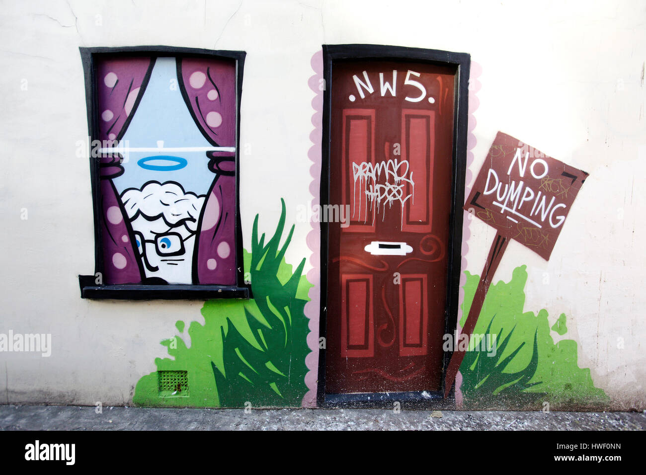 Trompe L Oeil Graffiti Of House With Door And Window With Saint