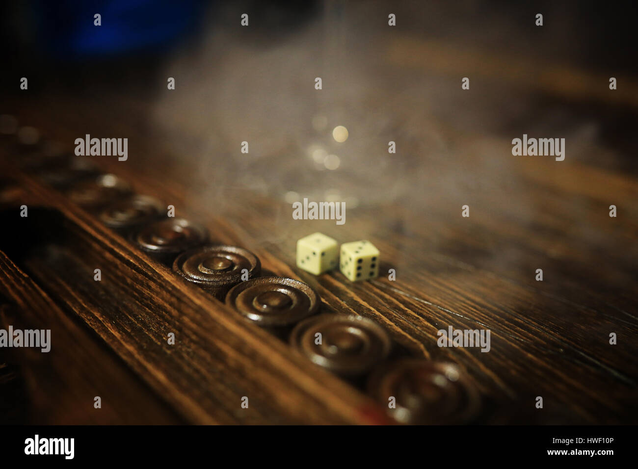 game table handmade dice and backgammon Gambling Stock Photo Alamy