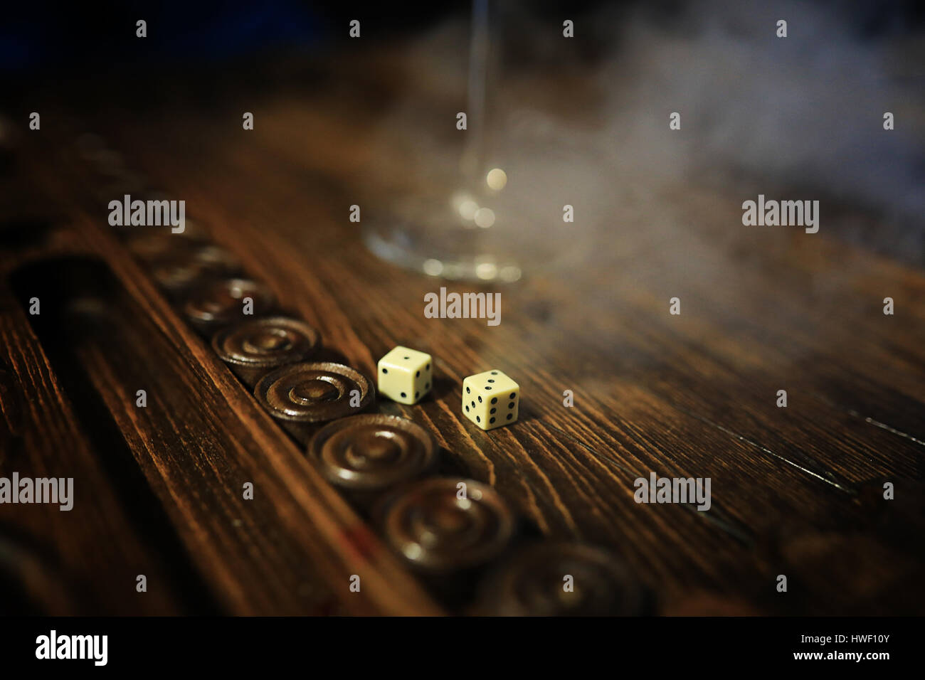 game table handmade dice and backgammon Gambling Stock Photo Alamy