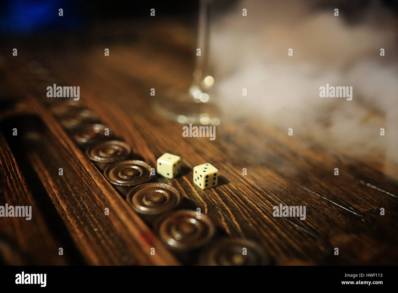 game table handmade dice and backgammon Gambling Stock Photo Alamy