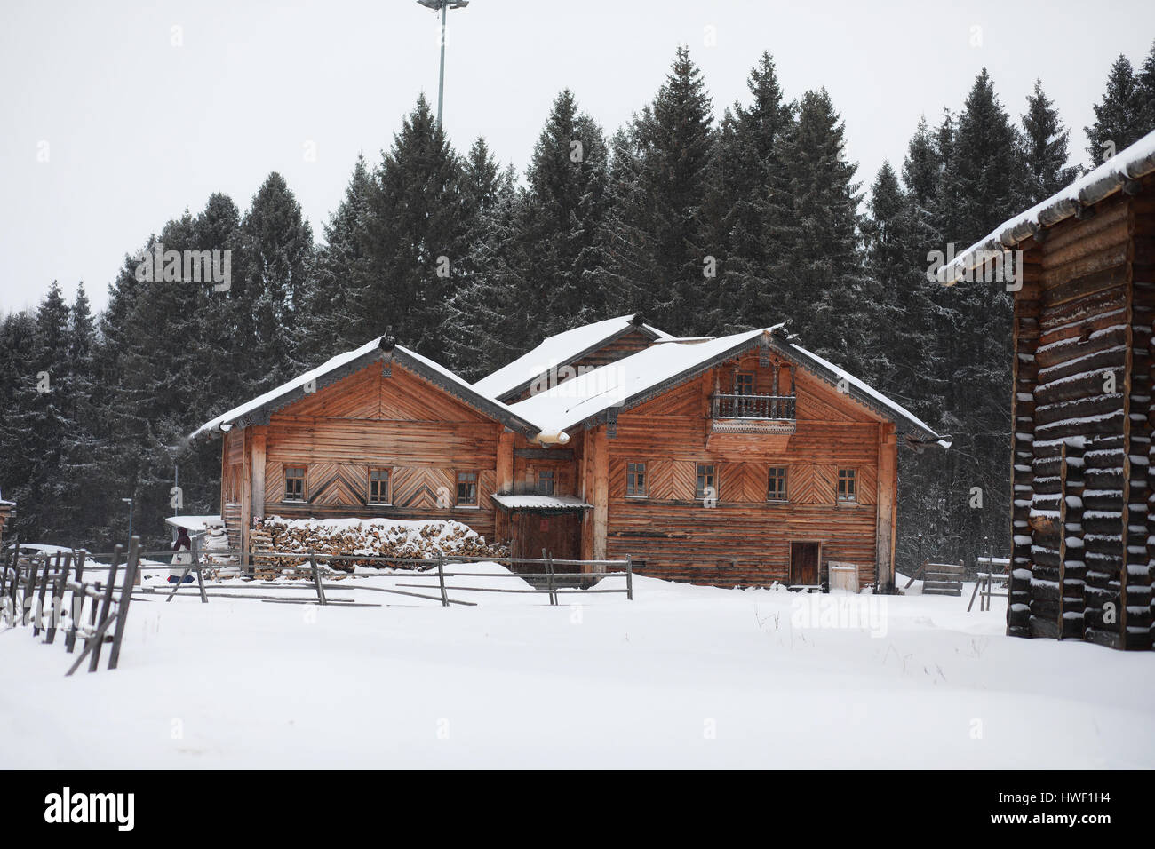retro wooden house in the forest in russian north Stock Photo - Alamy