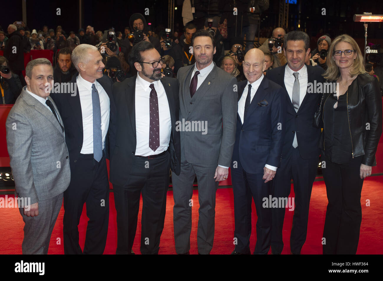 Director and cast attend the premiere for Logan' at the 67th International Berlin Film Festival (Berlinale)  Featuring: Hutch Parker, director James Mangold, actors Hugh Jackman, Patrick Stewart, producer Simon Kinberg Where: Berlin, Germany When: 17 Feb Stock Photo
