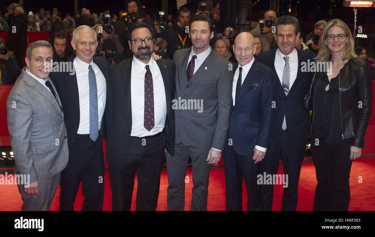 Director and cast attend the premiere for Logan' at the 67th International Berlin Film Festival (Berlinale)  Featuring: Hutch Parker, director James Mangold, actors Hugh Jackman, Patrick Stewart, producer Simon Kinberg Where: Berlin, Germany When: 17 Feb Stock Photo