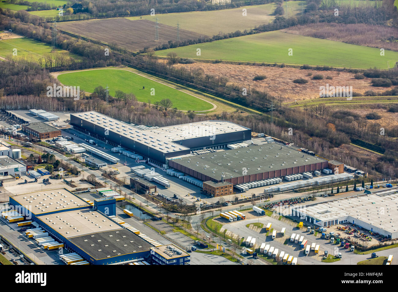 Commercial area Friedrich-der-Große, UPS depot Herne-Börnig, Rhine-Herne canal, Herne, Ruhr area, North Rhine-Westphalia, Germany,Gewerbegebiet Friedr Stock Photo