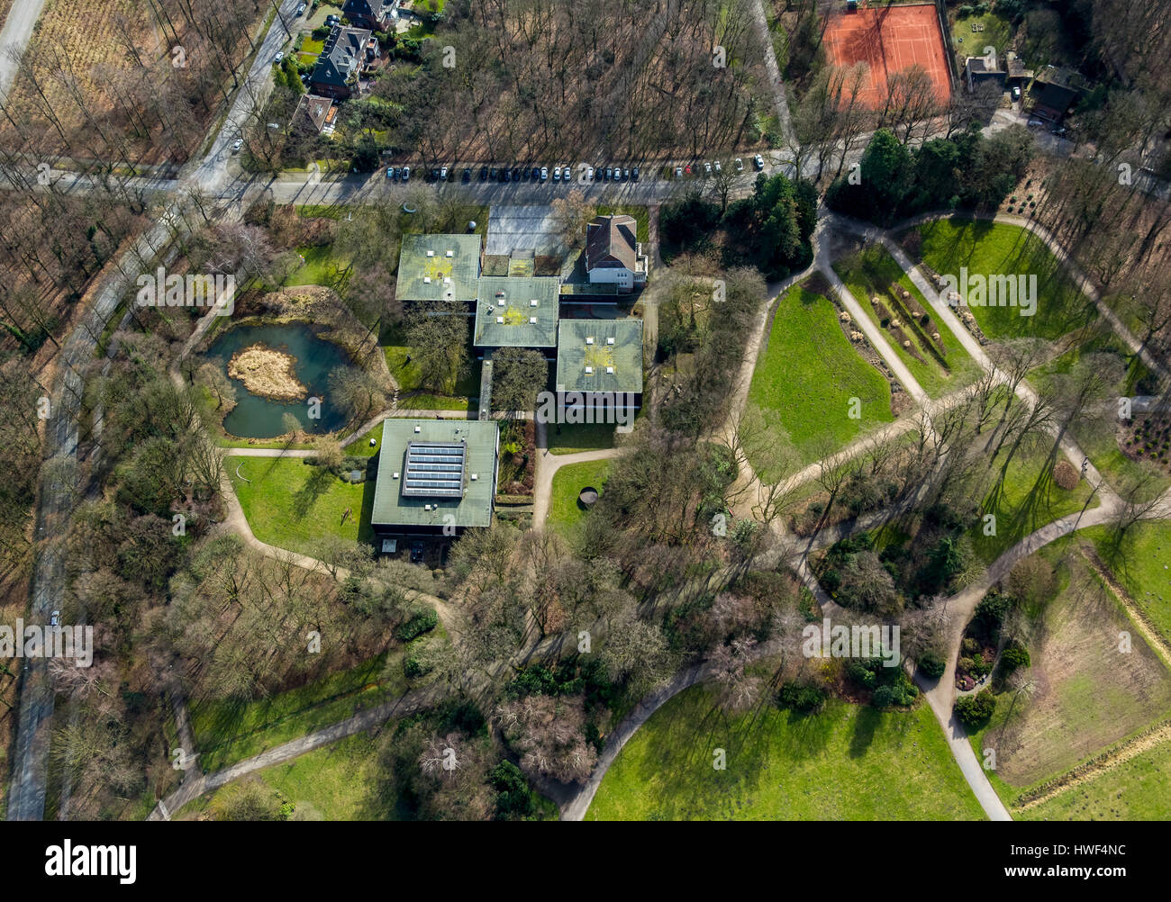 Museum Center Square, Park Josef-Albers-Strasse, Bottrop, Ruhr Area, North Rhine-Westphalia, Germany, Museumszentrum Quadrat, Park Josef-Albers-Straße Stock Photo