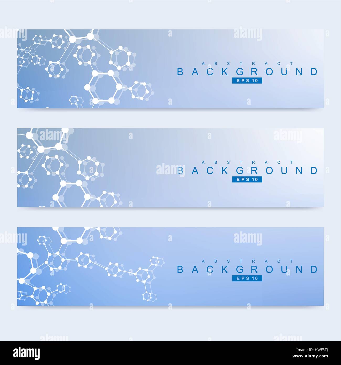 Scientific set of modern vector banners. DNA molecule structure with ...