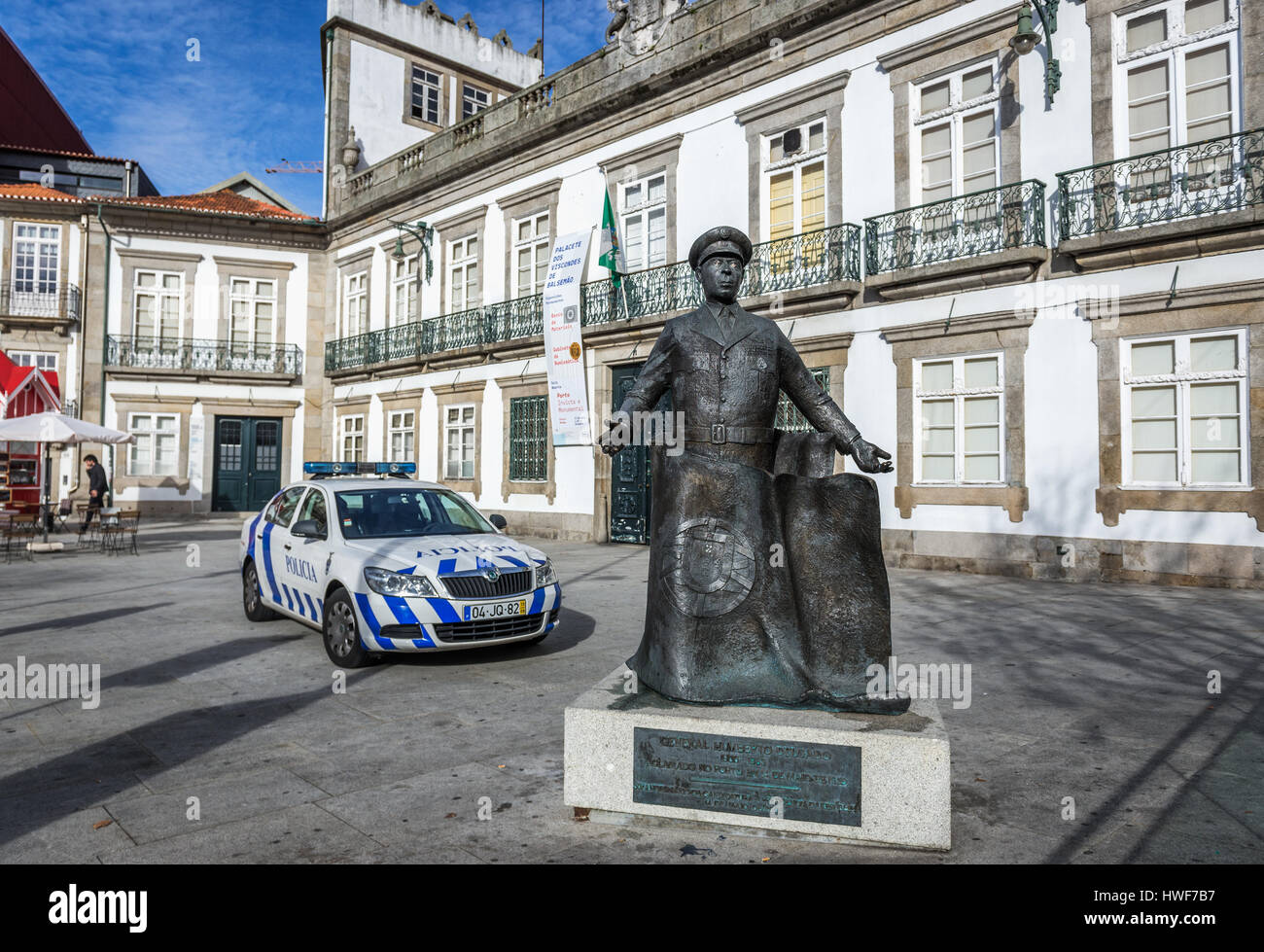 General of the Portuguese Air Force Carlos Humberto da Silva Delgado statue on Alberto Square (Praaa de Carlos Alberto) in Porto, Portugal Stock Photo