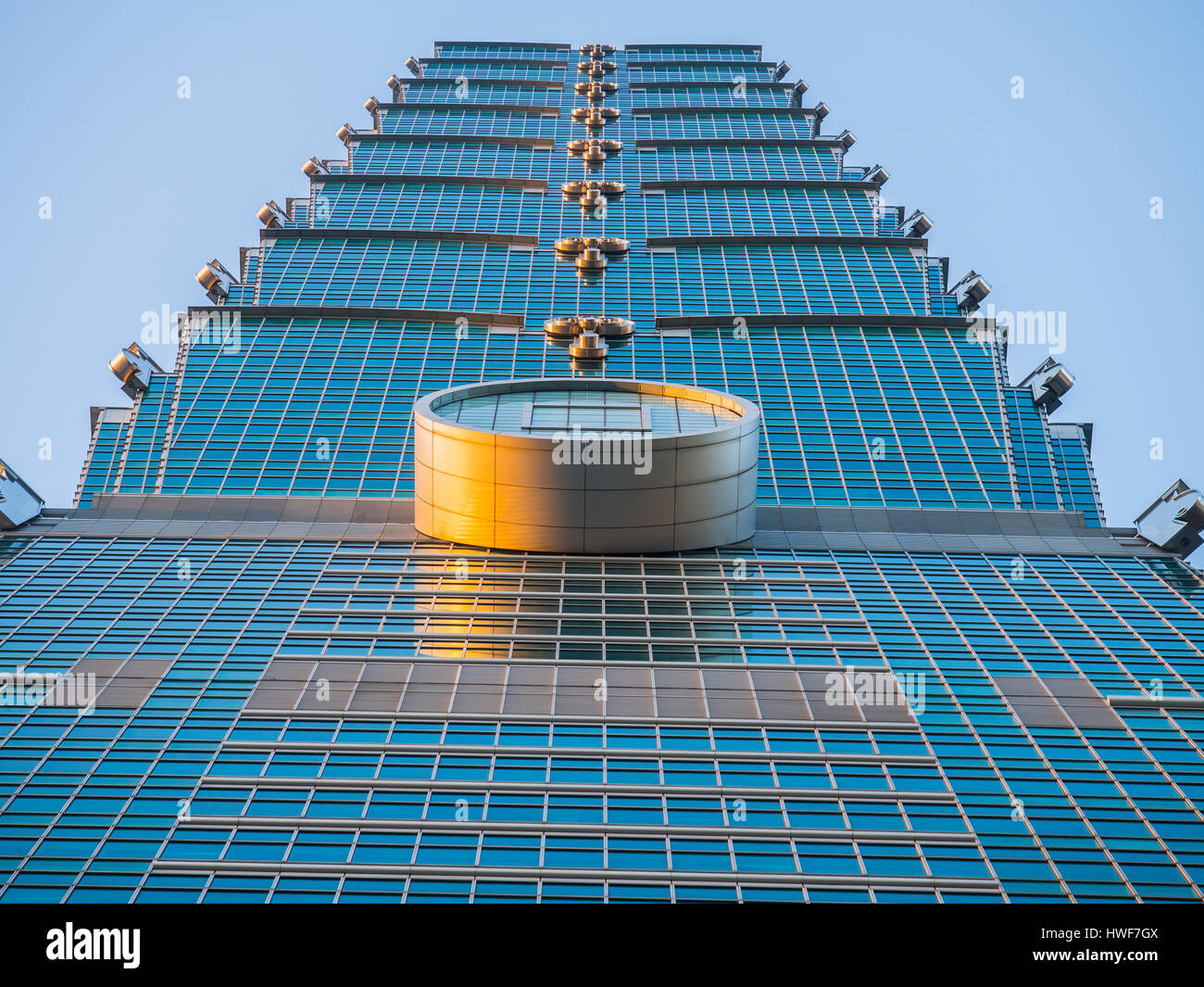 Taipei, Taiwan - October 02, 2016: Taipei 101. View from the base of the tower, looking up Stock Photo