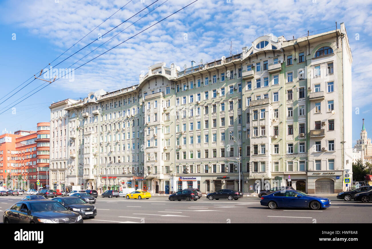 MOSCOW - AUGUST 19, 2016: The Afremov building. This former revenue house built in 1904 was one of the first skyscrapers in the city. Stock Photo