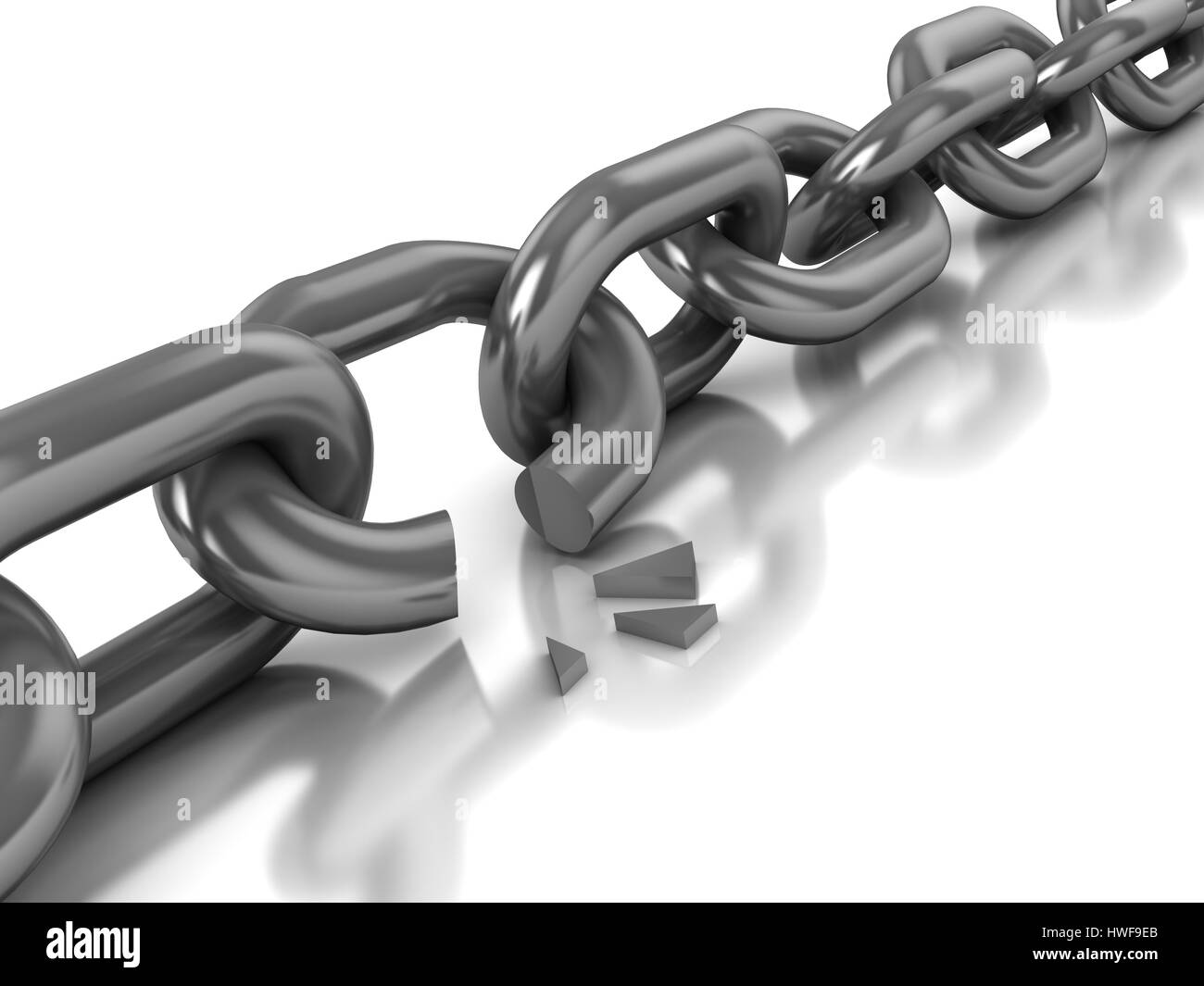 abstract 3d illustration of broken chain over white background Stock Photo
