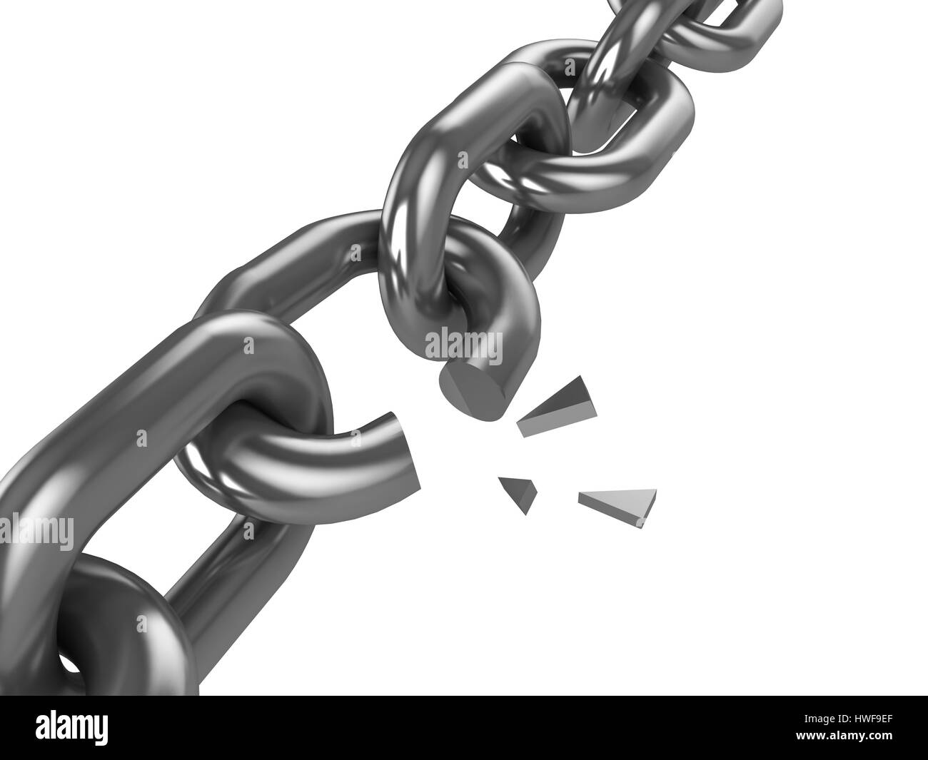 3d illustration of broken chain isolated over white background Stock Photo
