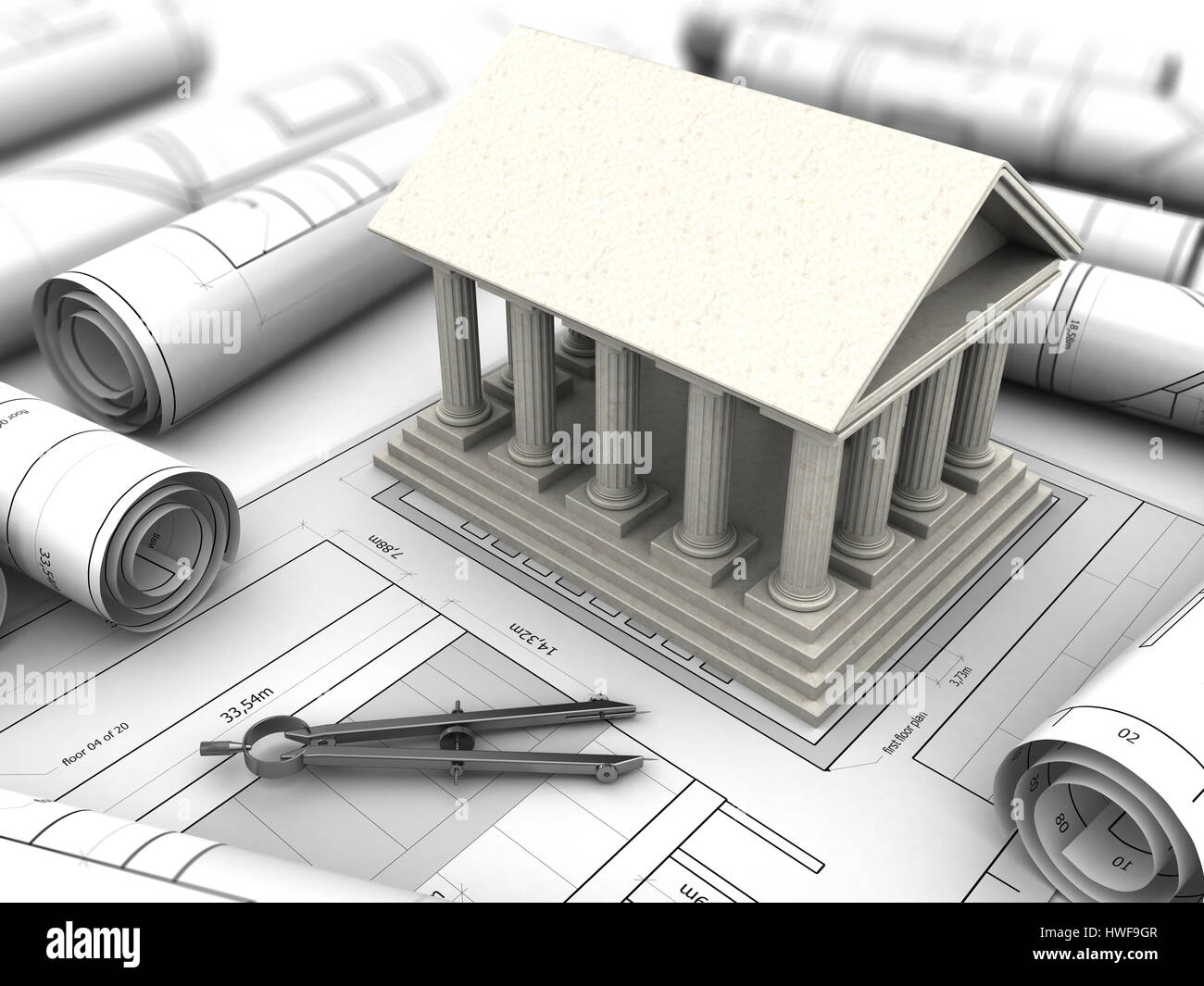 3d illustration of an ancient building reconstruction project Stock ...
