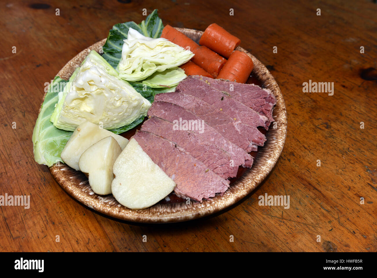 corned beef platter with cabbage carrots potatoes for St. Patrick's Day